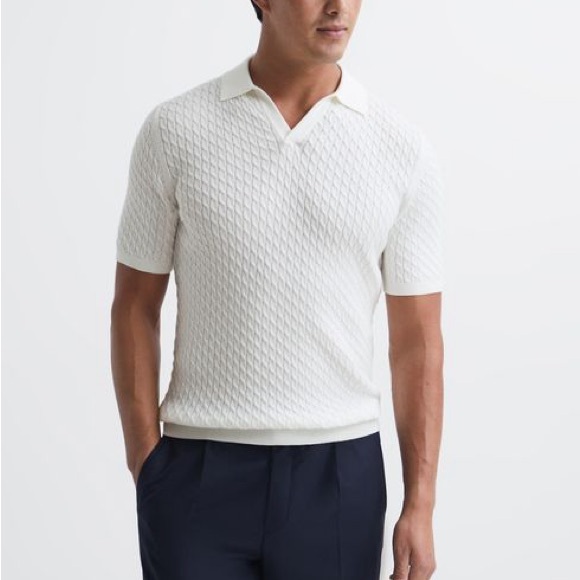 Reiss Other - Reiss white cream cable knit v neck polo shirt